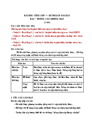 Kế hoạch bài dạy STEM Lớp 5 - Bài 7: Trồng cây không hạt