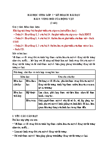 Kế hoạch bài dạy STEM Lớp 5 - Bài 9: Vòng đời của động vật