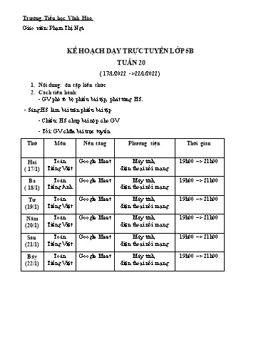 Phiếu bài tập môn Toán, Tiếng Việt Lớp 5 - Năm học 2021-2022 - Phạm Thị Ngà