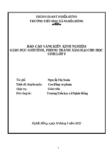 Sáng kiến kinh nghiệm Giáo dục giới tính, phòng tránh xâm hại cho học sinh lớp 5