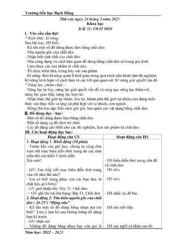 Giáo án Khoa học 5 - Bài 31: Chất dẻo