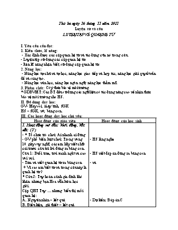 Giáo án Tiếng Việt 5 (Luyện từ và câu) Sách Kết nối tri thức - Bài: Luyện tập về quan hệ từ - Năm học 2021-2022