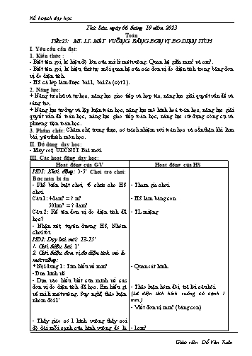 Kế hoạch bài dạy Toán 5 (Kết nối tri thức) - Tiết 25: Mi-li-mét vuông. Bảng đơn vị đo diện tích - Năm học 2023-2024 - Đỗ Văn Tuân